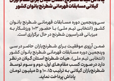 پاداش هیات شطرنج استان گیلان برای مقام‌آوران گیلانی مسابقات قهرمانی شطرنج بانوان کشور